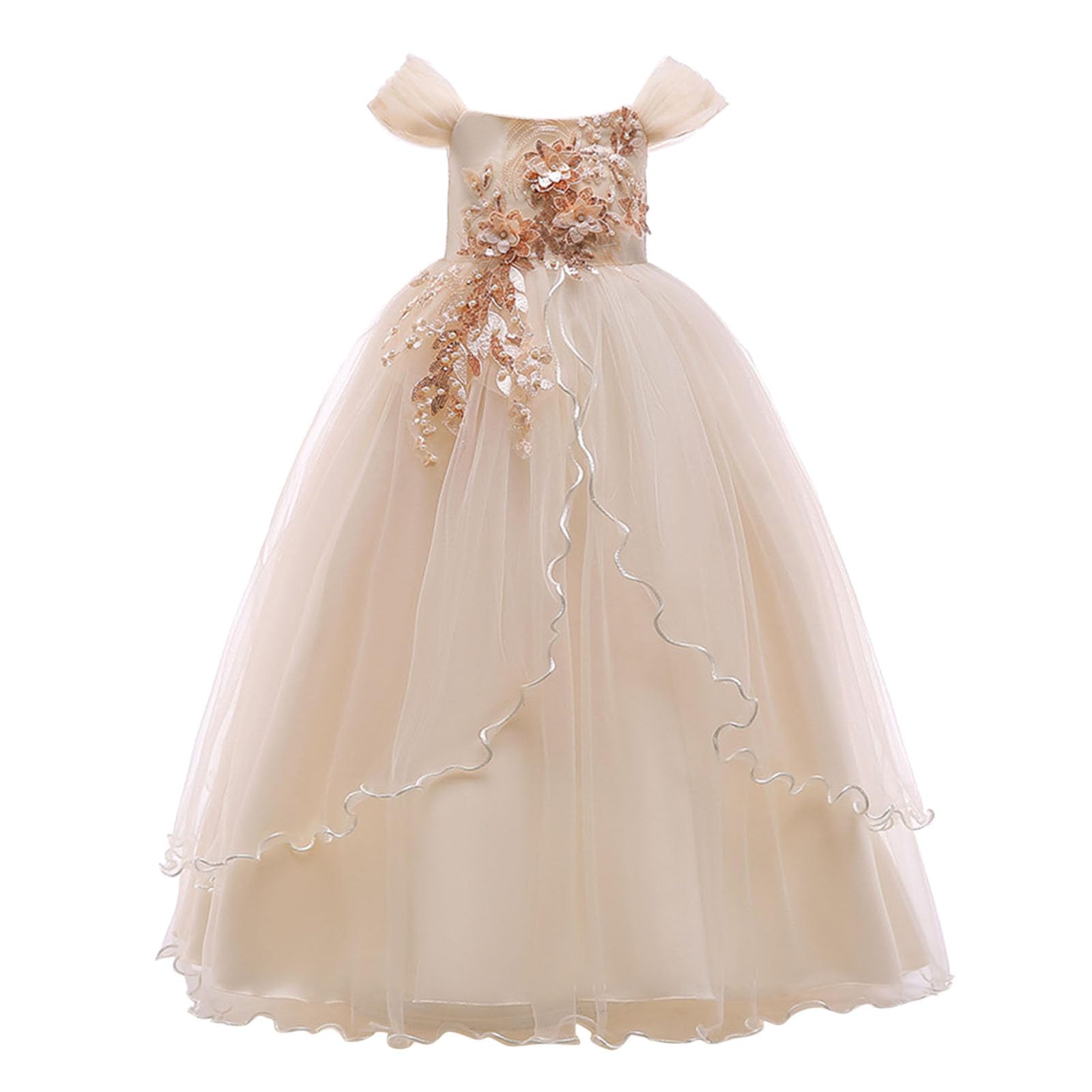 Vestido para niños, vestido de princesa, línea de hombro, vestido de actuación para niña, vestido largo con pomo,, de punto piqué, bordado y ligero, ideal para escuela, primavera estilo casual