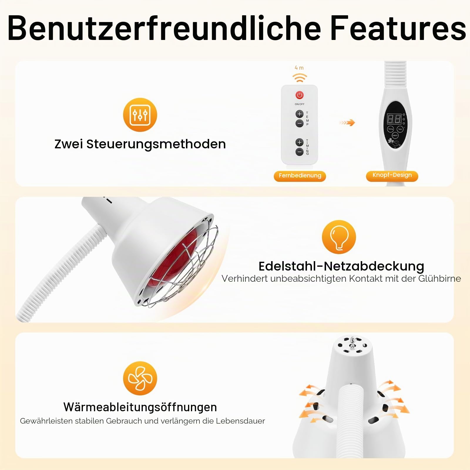 MINRS 275W Rotlichtlampe Wärmelampe Infrarotlampe mit Timer, 360° schwenkbar mit 5 Allrichtungsrollen, temperatur einstellbar von 8 bis 70°C für Wärmetherapie