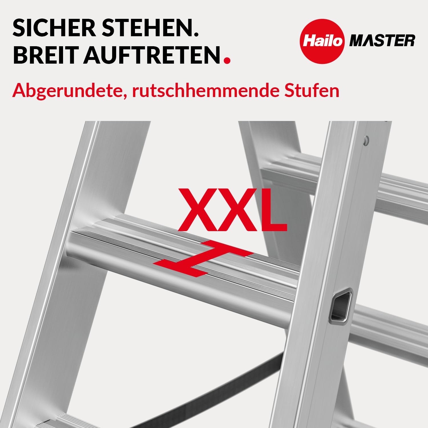 Hailo Master D100 Aluminium Doppelstufenleiter – beidseitig begehbare Stufenleiter - breite Rutschhemmende Stufen - große Abstellfläche - 2 x 8 Stufen - EN 131 geprüft - belastbar bis 150 kg