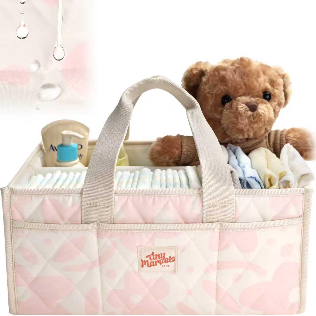 Tiny Marvels Baby Diaper Caddy Organizer Water Repellency Baby Basket for Newborn Essentials and Diaper Station Gift for
