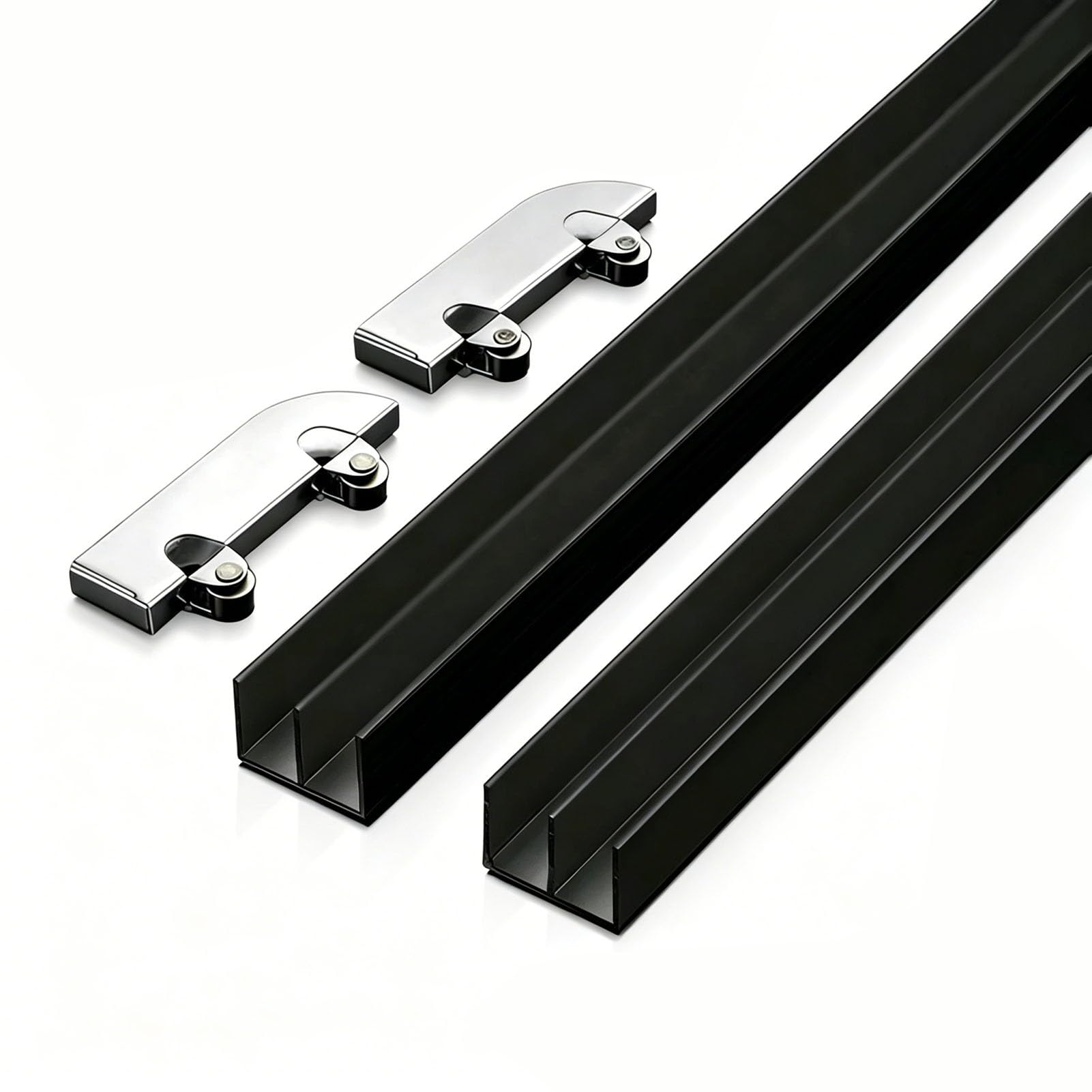Zestaw prowadnic do szklanych drzwi przesuwnych 5 mm, czarny aluminiowy dwukanałowy suwak do szafki, 1 zestaw(140cm/55.1in)