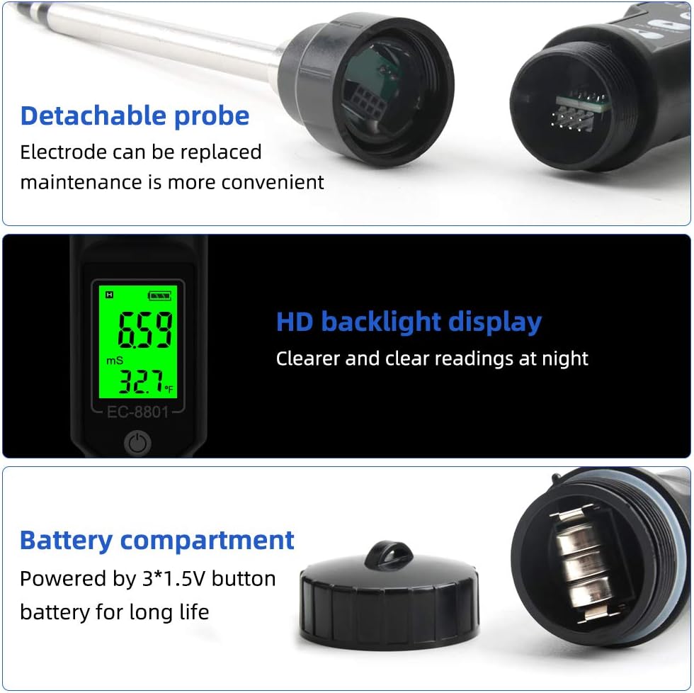 Soil Tester 2 in 1 Digital Soil EC/Temp Tester with Automatic Temperature Compensation, LCD Display, for Greenhouse Planting, Farmland Planting, Laboratory, Agriculture, Pot Planting