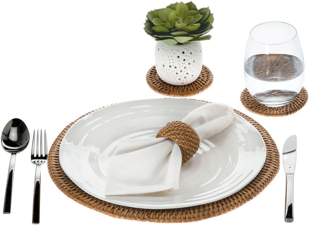 KOUBOO Round Rattan Charger Plate, Honey Brown (Pack of2)