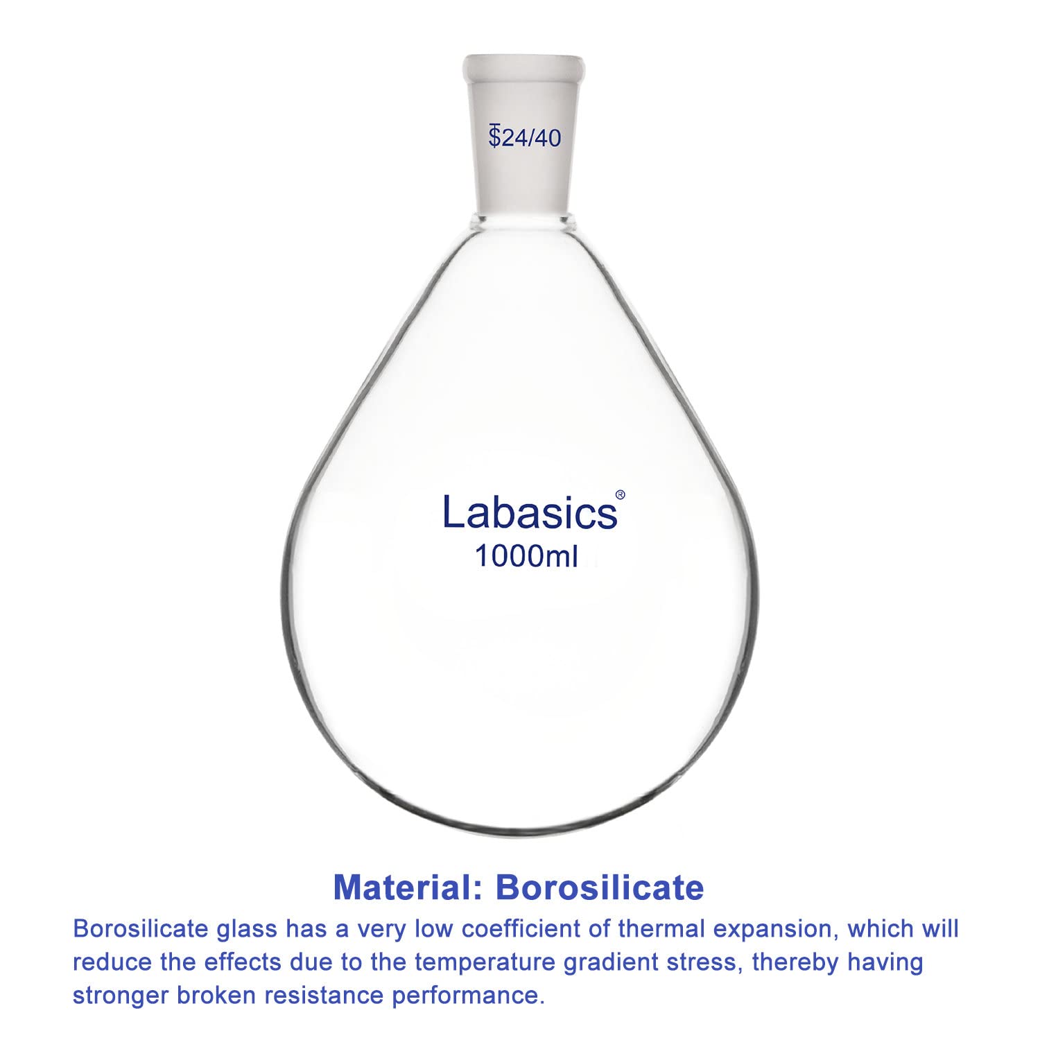 Labasics Flacon de Récupération en Verre Borosilicaté à Col Unique Flacon D'évaporateur Rotatif, avec Joint Extérieur 24/40, 1000 ml