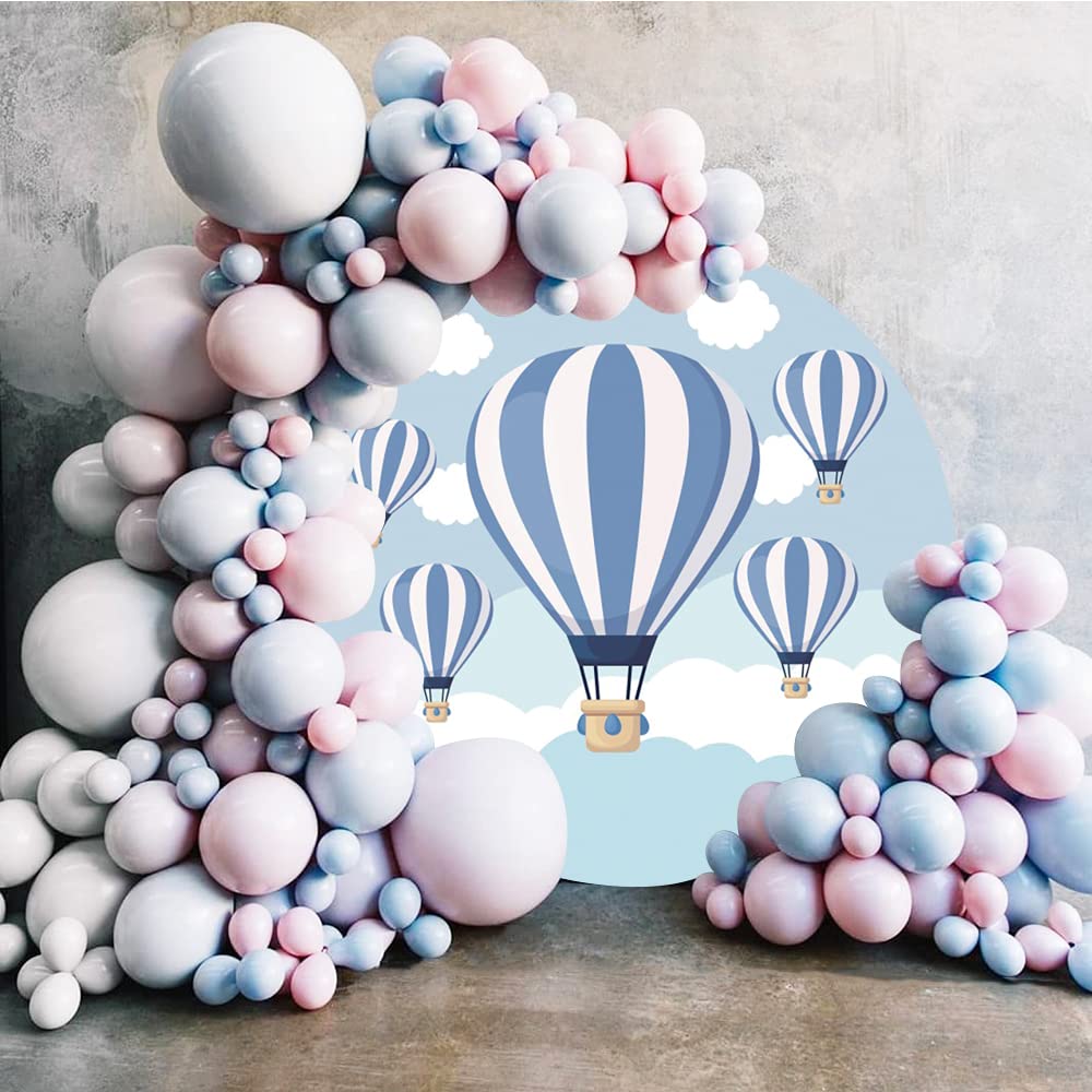 Renaiss 6.5ft Hot Air Balloon Round Backdrop Cartoon Blue Sky Clouds Polyester Photography Background For Baby Shower Kids Birthday Party Cake Table Decor Photo Studio Props - View #2