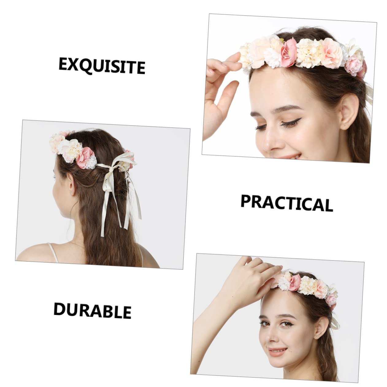 minkissy 5pezzi Fascia Per Floreale Da Sposa Con Fiori Artificiali e Nastri Accessorio Elegante Per Matrimoni e Feste Di Compleanno Adatta Donne e Ragazze