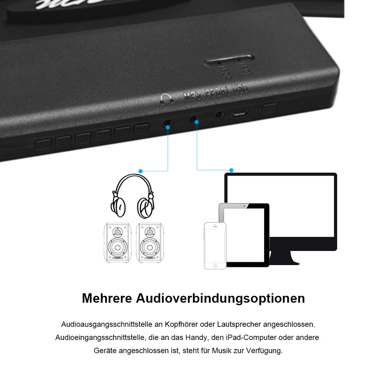 COSTWAY 9 Pads E-Drum, elektronisches Schlagzeug Set mit Bluetooth, Roll-Up-Trommel inkl. Pedale und Drumsticks für Kinder und Anfänger, schwarz