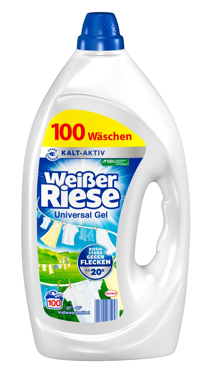 Weißer Riese Universal Gel (100 Waschladungen), Vollwaschmittel sorgt für strahlend saubere Wäsche & WC-Frisch Spa Momente Harmonie Toilettenstein (1x 50g), WC Duftspüler, 1er Pack
