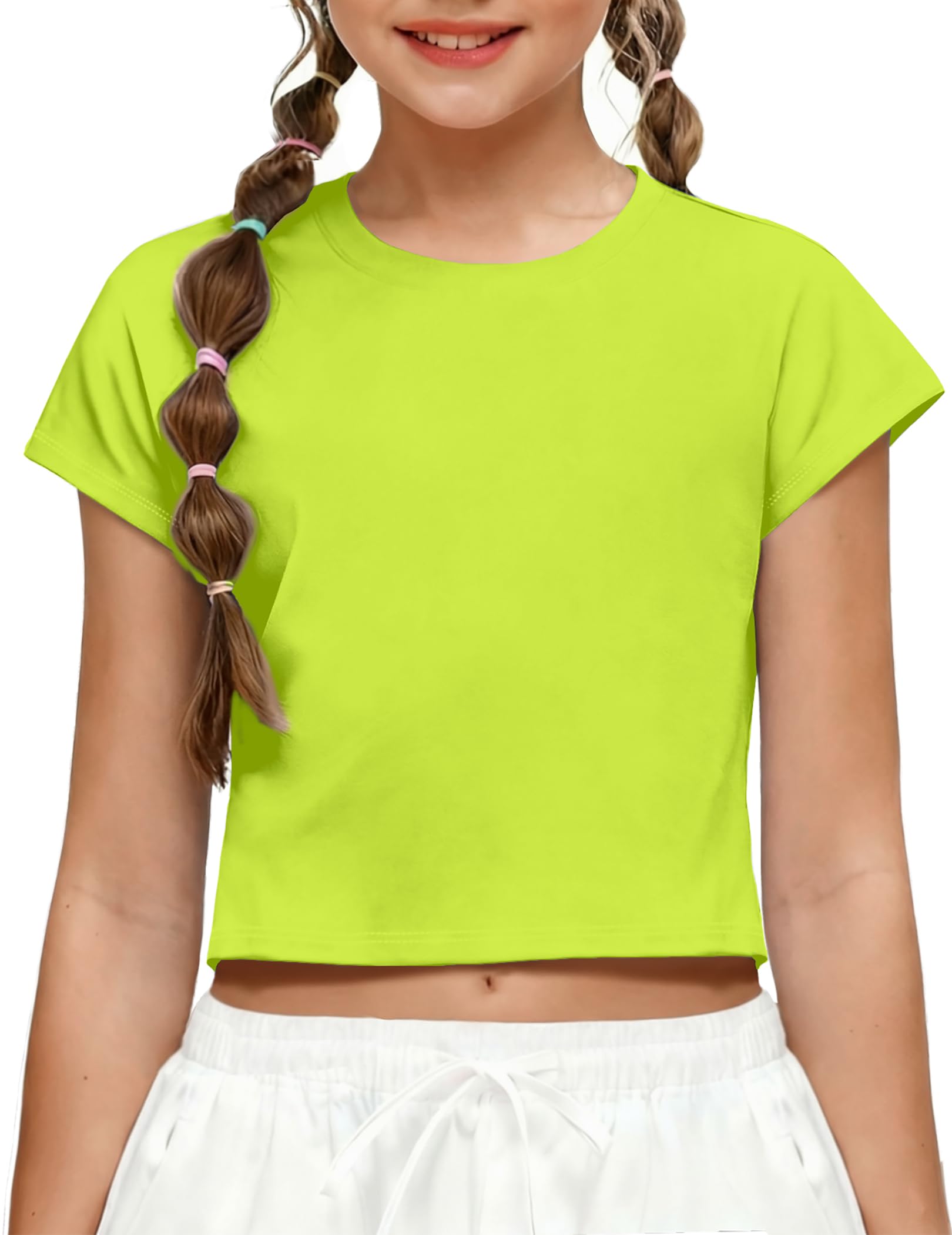 Girls Crop Tops Batwing Short Sleeve T Shirt Quick Dry Drop Shoulder Basic Tees Workout Athletic Shirts