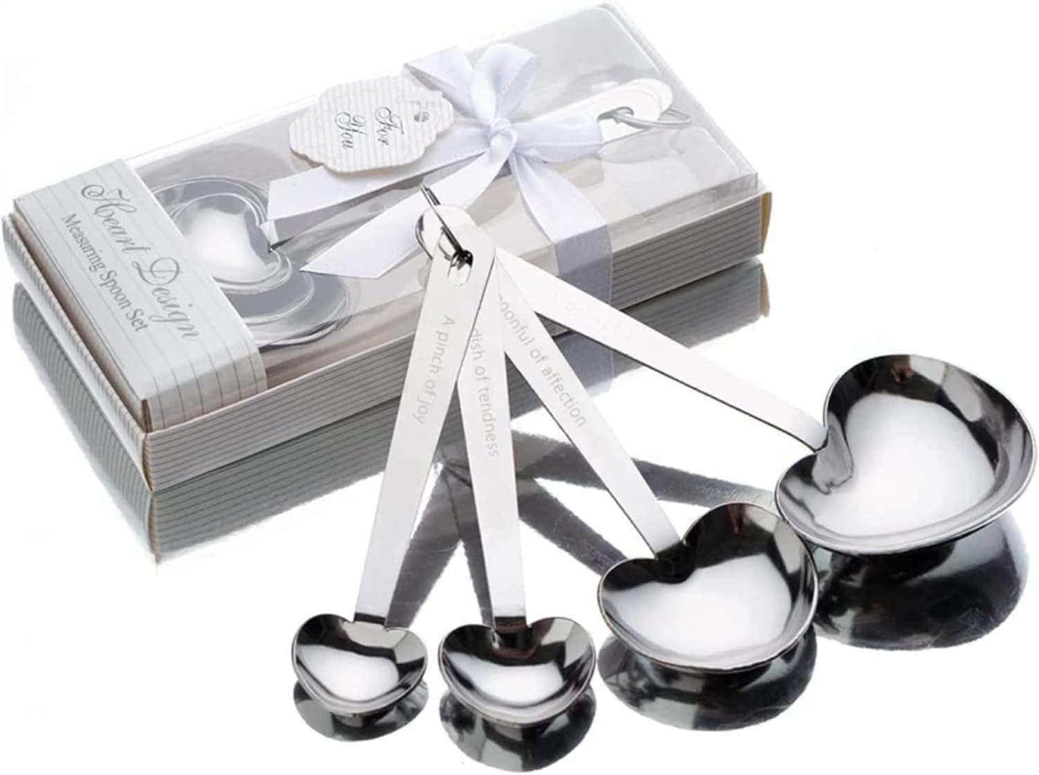 Set of 4 Stainless Steel Heart Shape Measuring Spoons Baking Spoon Tea