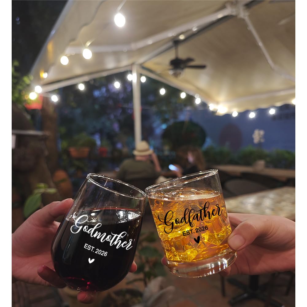 Godparents Proposal Gift 2026 - Will You Be My Godparents Wine Glass- Godparent Gifts for Baptism, Catholic Godmother Godfather Mothers Day Fathers Day Christmas Birthday Present from Godchild