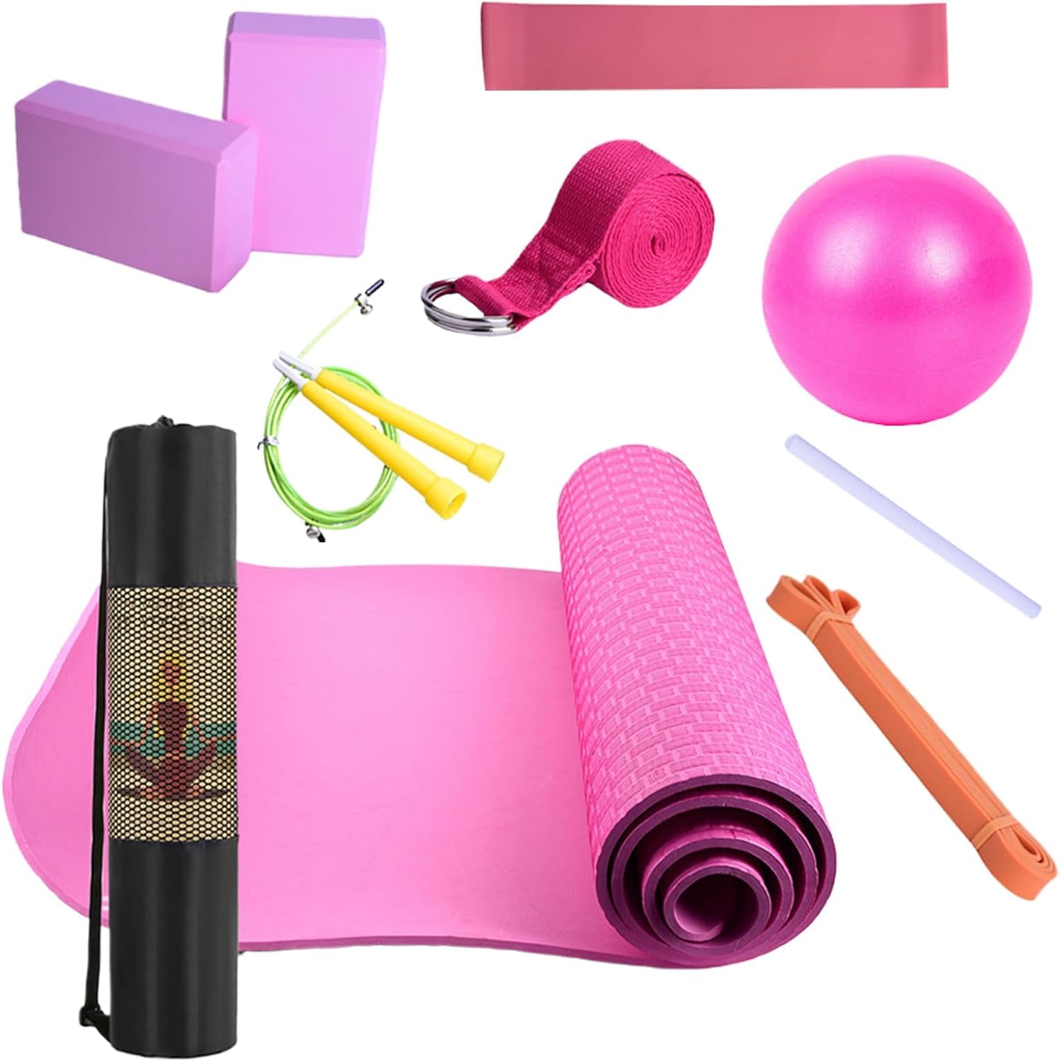 Yoga Set for Beginners, Beginners Yoga Kit, Yoga Mat with Carry Bag, Portable Resi Band, Training Equipment for Home Fitness Pilates, Stretching