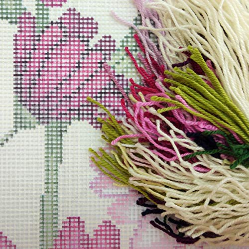 Image of Brvsk Floral Stamped Cross-Stitch Kit for Adults and Beginners - Asters 16″ x 16″ with Clear, Precise Printed Design on Cotton Canvas; Includes 2 Needles, Yarn, and Easy-Read Chart