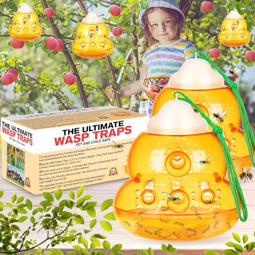 JNKNT Wasp Trap, Bee Trap Catcher, Outdoor Hanging Wasp Trap, Non-Toxic Yellow Jacket & Hornet Catcher, Reusable and Easy to Use - 2 Pack, Orange