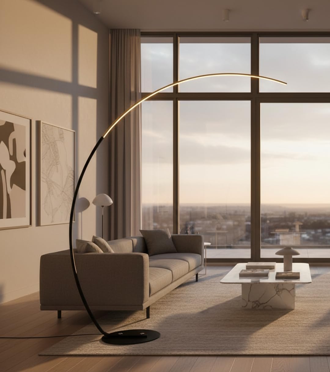 BEL AIR HOME - Lámpara de Pie ROMA, Metal, Altura 190cm, LED 48W, Brazo de Lectura, Dimmer, 3 Temperaturas de Color (NEGRO)
