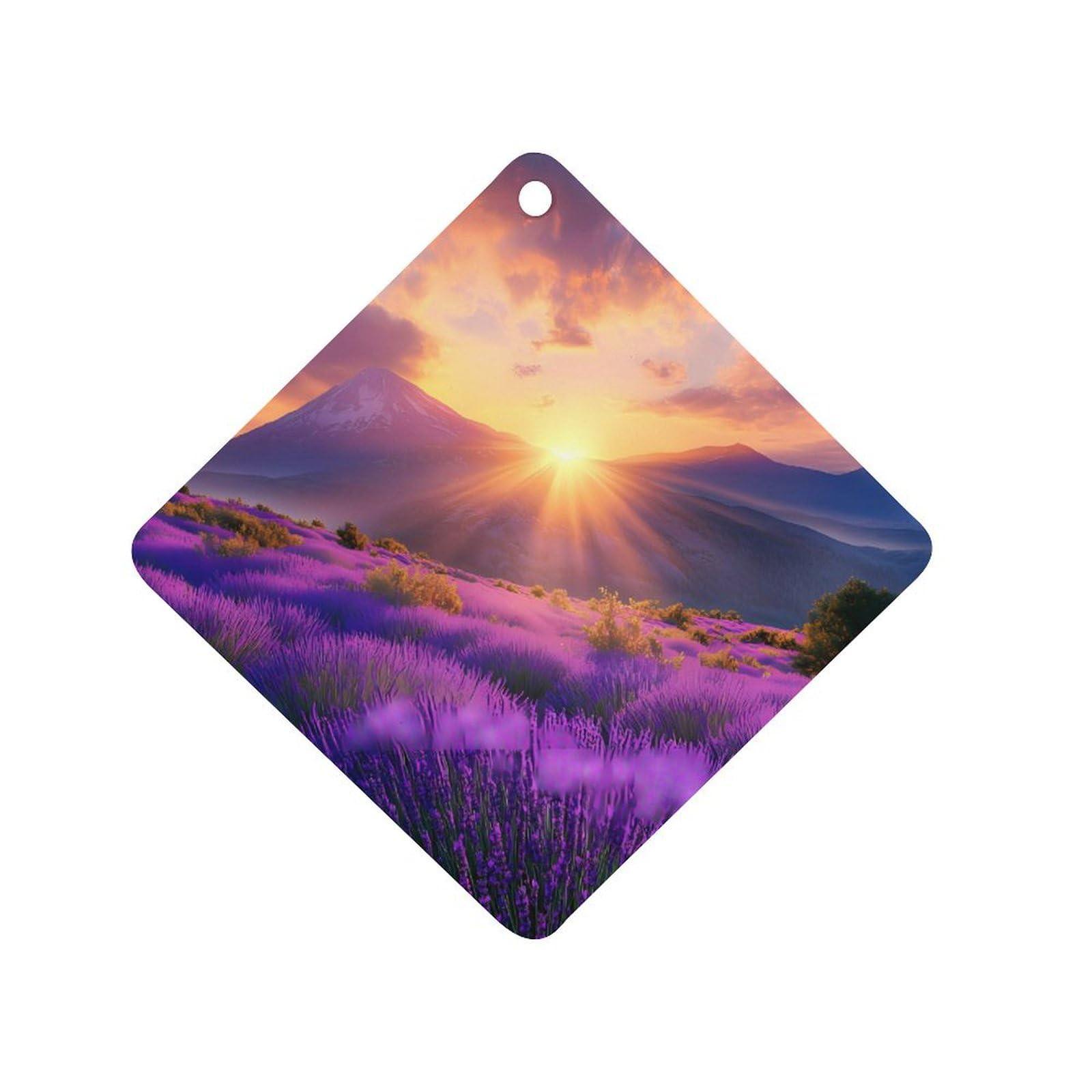 Lavender Flower Mountain Landscape Spring Car Air Freshener Hanging Aromatherapy Tablets for Car Accessories Rhombus