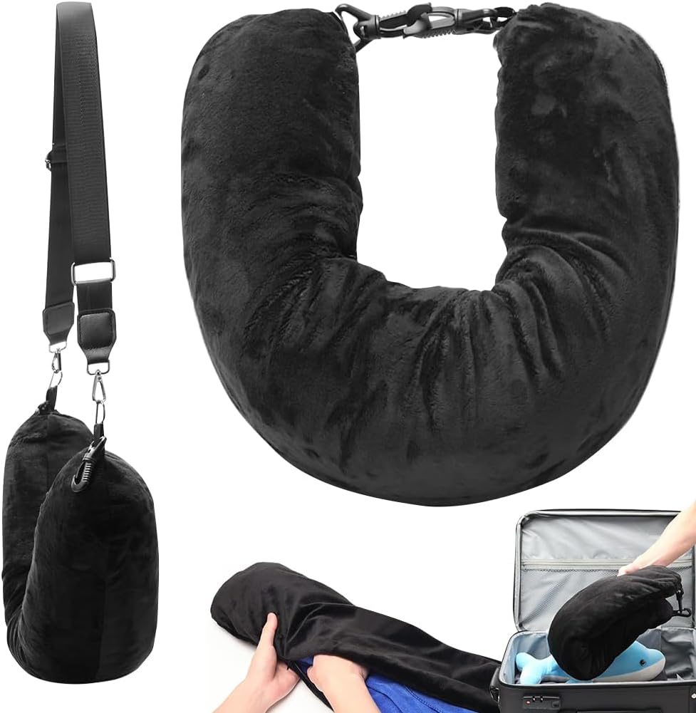HANNEA® Stuffable Neck Pillow for Travel, Stuffable Neck Pillow with Adjustable Neck Size, Packable Clothing Travel Neck Pillow case for Airplane, Soft Velvet U-Shapes Pillow Cover, No Filler