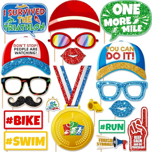 Sports Themed Party Decorations Photo Booth Props Triathlon Running Birthday