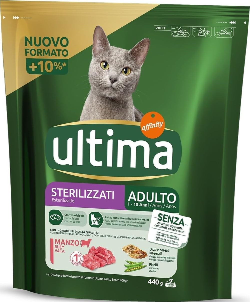 Ultima Alimentos para Gatos esterilizados Adultos con Carne de Vaca, 440 g