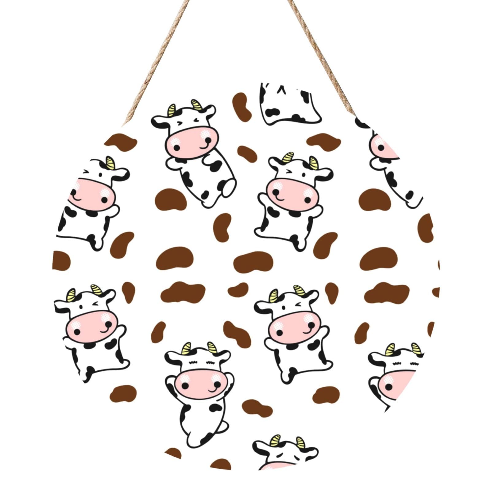 InOmak Cow Cow Pattern Cute, Round Wood Panel Painting 12 in, Wall Hanging Painting For Home