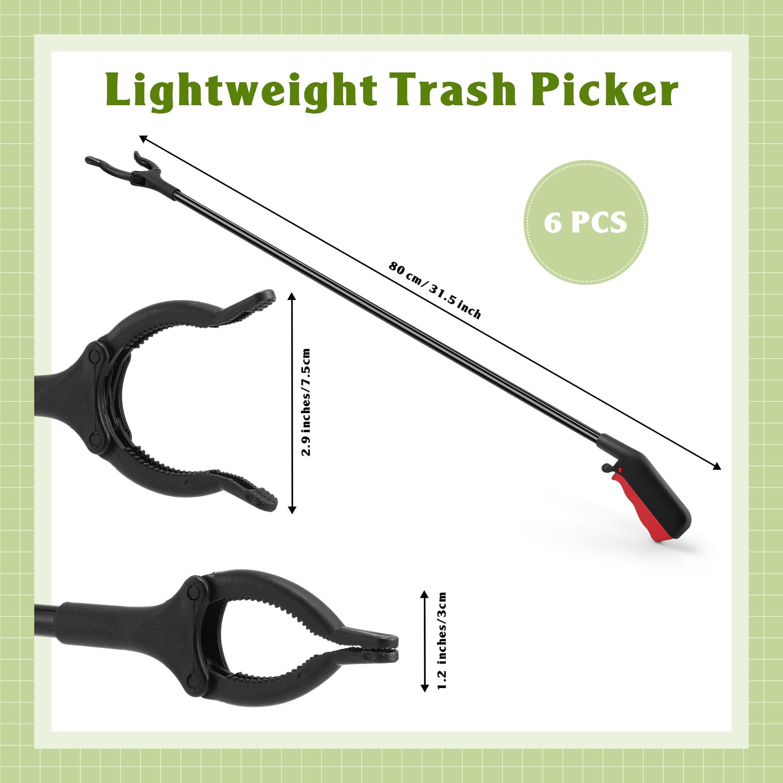 Norme Greifzange für ältere Menschen, 80 cm langer Griff, Greifzange für ältere Menschen, leicht, handlich, rutschfest, Krallengreifer für Armverlängerung, um 360° drehbarer Pickup-Stick, 6 Stück
