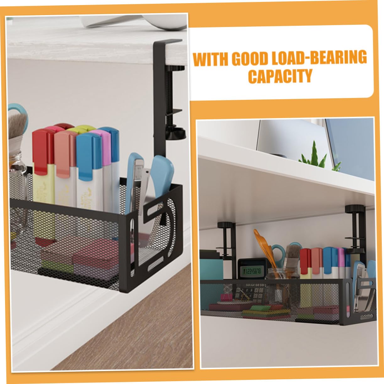 Organizador de Cables bajo Escritorio Resistente y Multiusos Bandeja de Almacenamiento para Cables Regleta y Cargadores Soporte Negro para Oficina y Hogar