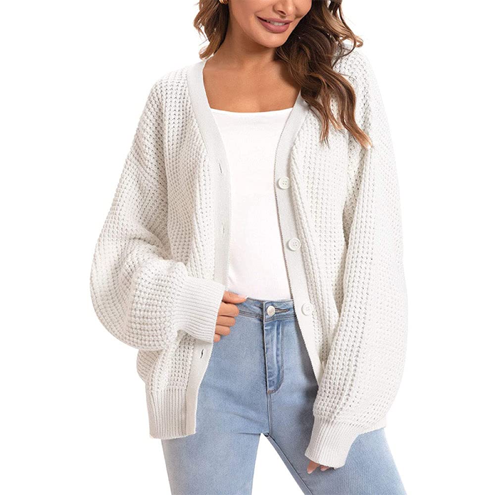 Strickjacke Damen,Damen-Strickjacke, Weiß, V-Ausschnitt, Feinhäkelarbeit, Klassischer Strickmantel, Weiche Frühlingsherbst-Warme Strickjacke, Langarm-Pullover Mit Knopfverschluss, Lässige Outing