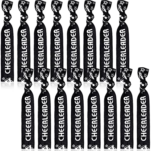 Taiyin 68 Pcs Cheer Hair Ties Bulk Cheer Bracelets Cheerleader Gifts Motivational Gifts Wristbands for Squad Party Favors Pom Design(Black)