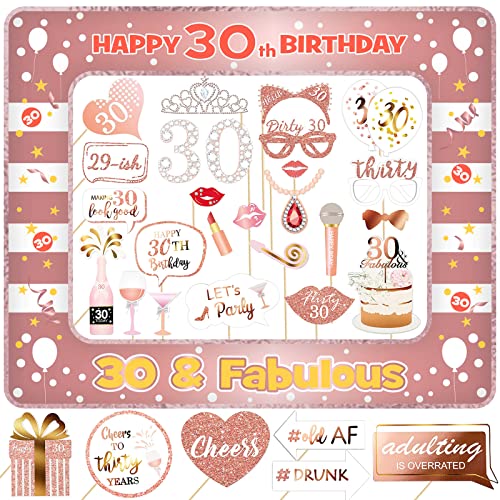 30 Geburtstag Fotobox Accessoires 32 Stück Photobooth und 1 Stück Aufblasbarer Fotorahmen Photo Booth Geburtstag Deko Fotorequisiten 30. Geburtstag Frauen Cover