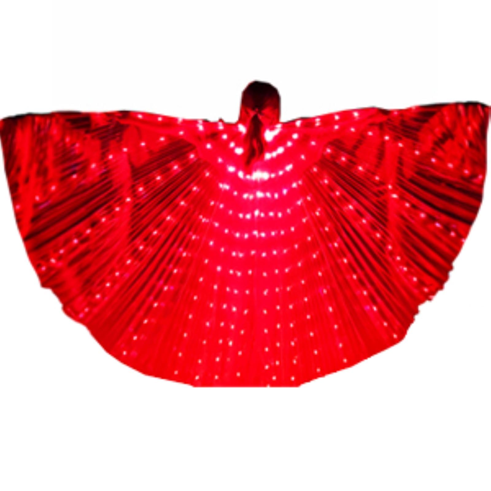 Belly Dance Wings, Kids LED Glow Light Up Isis Wings with Telescopic Flexible Stick for Stage Festival and Party, Red, 57.08 in