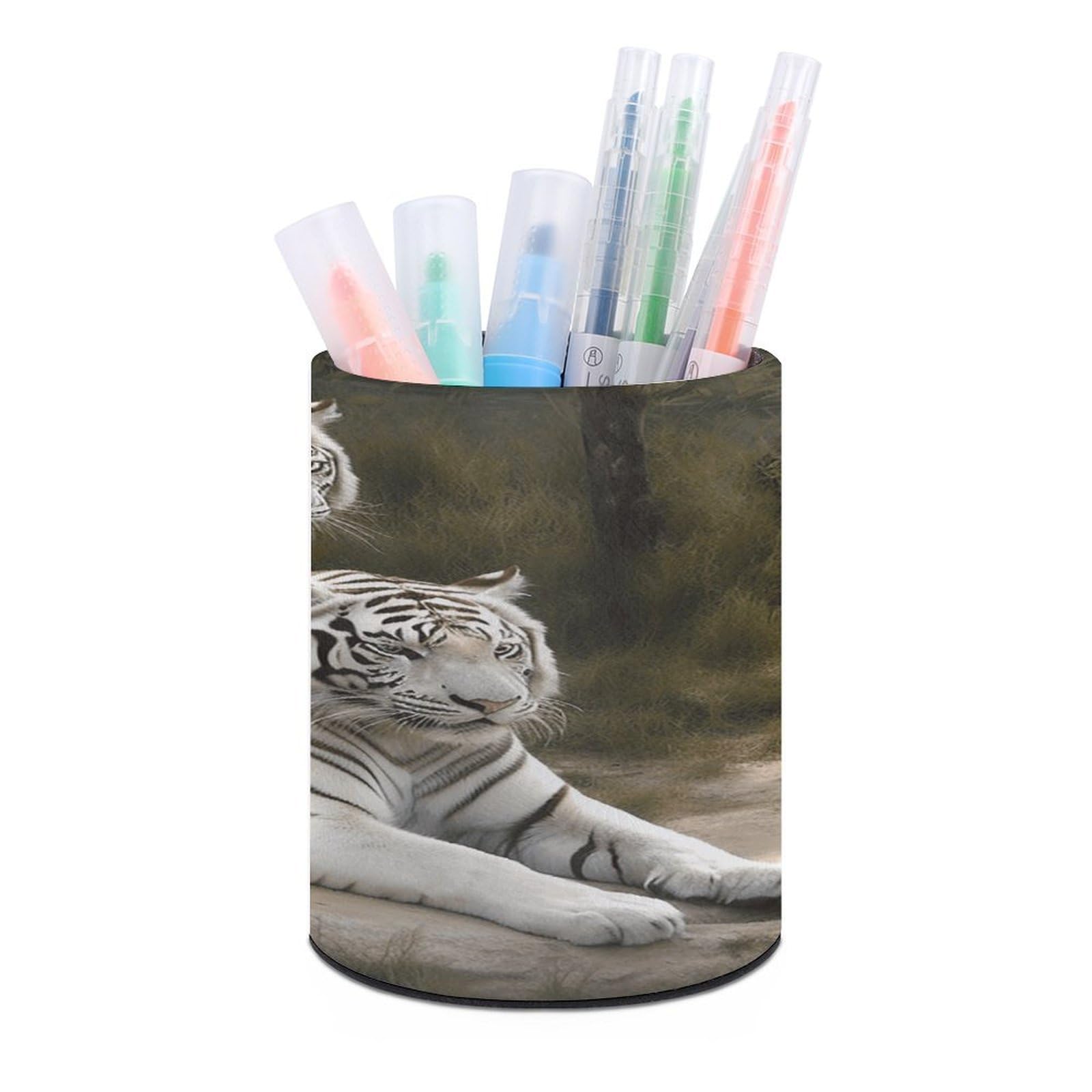 VstaDank White Tigers Pen Holder for Desk Makeup Brush Holders Stylish Pen Cup Cute Pencil Cup Round Pencil Holder Decor Brush Scissor Holders for Multifunctional Office Supplies