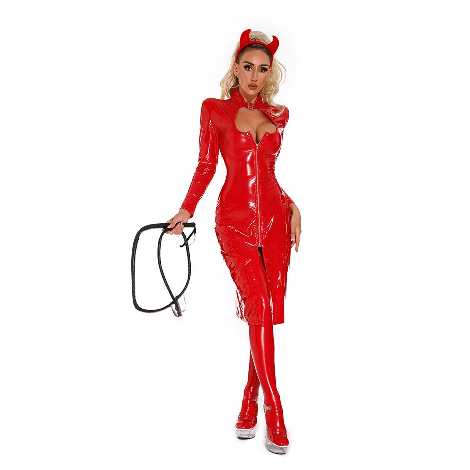 Sexy Underwear Bright Shiny Nightclub Performance Dress with Whip Headwear Stockings
