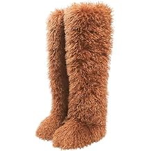 Bontand Women Faux Fur Boots Thigh High Fluffy Boots Winter Fur Boots Long Warm Knee High Boots Plush Flat Shoes Outdoor Indoor