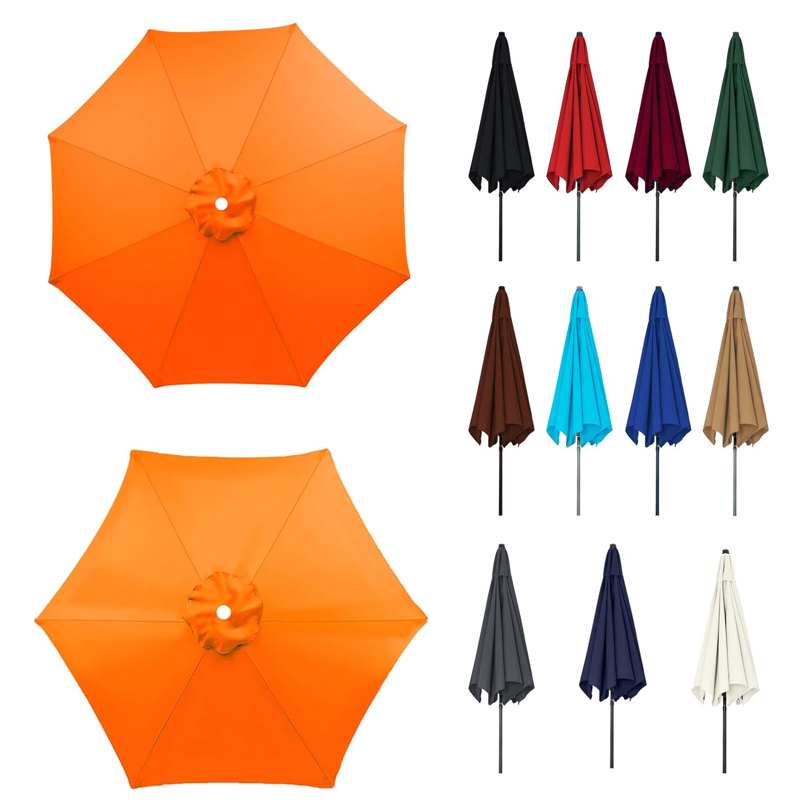 200/230/250/270/300cm Parasol Umbrella Replacement Cover, Umbrella Replacement Fabric, Large Table Umbrella Replacement Top Fit, Fade Resistant, for Patio, beach, swimming Pool(Orange,6ribs:2.7m/8.8ft