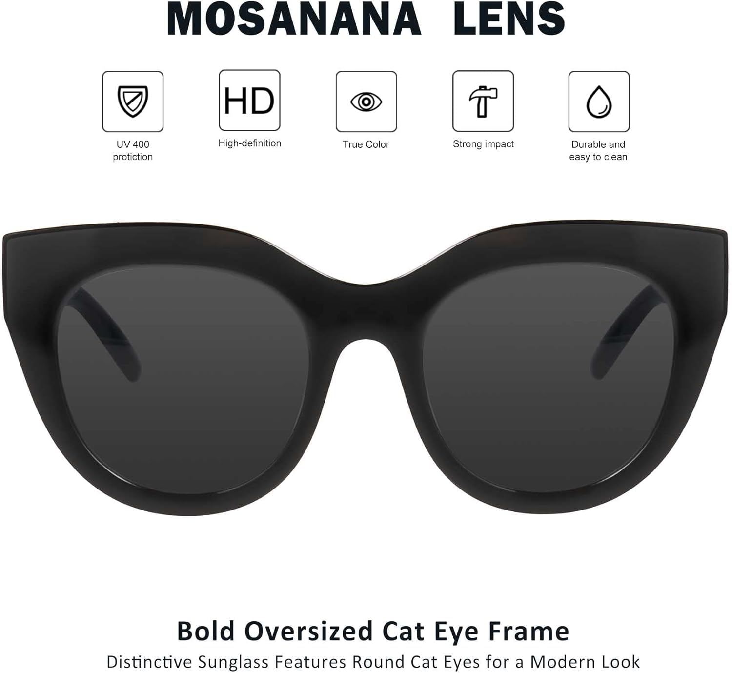 Miniatura 4 de mosanana Gafas de sol de gran tamaño con ojo de gato para mujer, estilo moderno