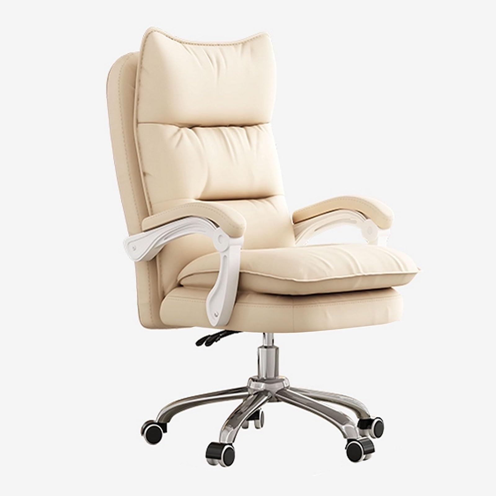 Ergonomiczne duże i wysokie krzesło do biura domowego z kółkami grube oparcie podłokietnik regulowana wysokość siedziska beżowy rozmiar: bez