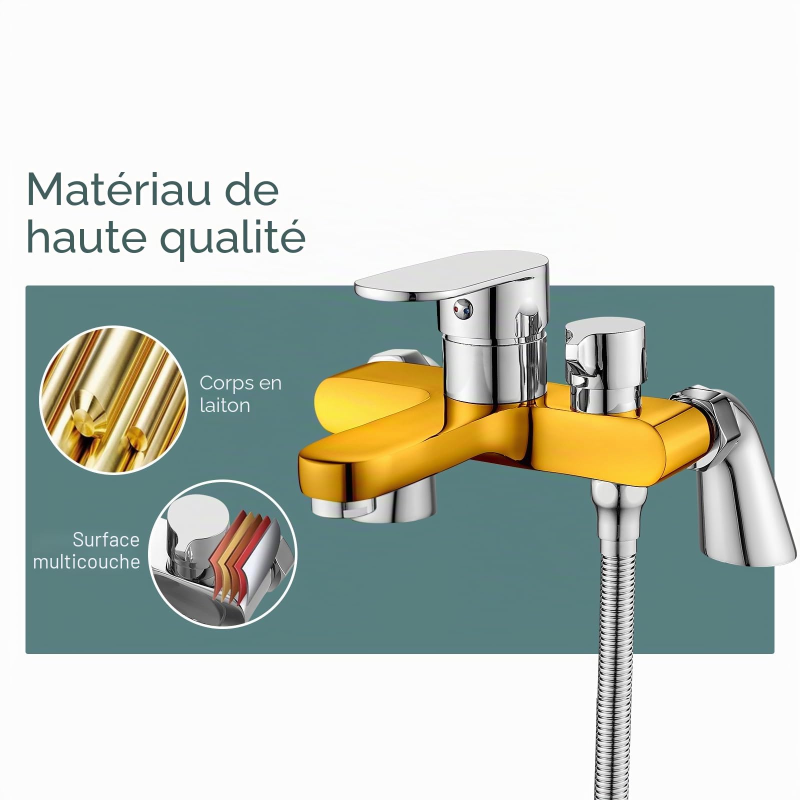 Ensemble de robinets de bain avec pommeau de douche Robinets de bain avec mitigeur de douche et pommeau de douche moderne à levier unique Robinets de bain et douche à montage sur pont En laiton chromé