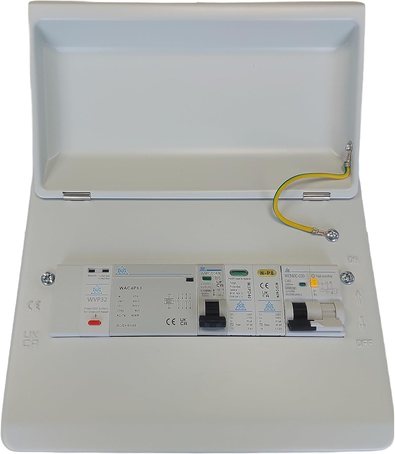 Fitted Consumer Unit IP40 2 Pole 40A Type A RCBO + PEN fault Detection