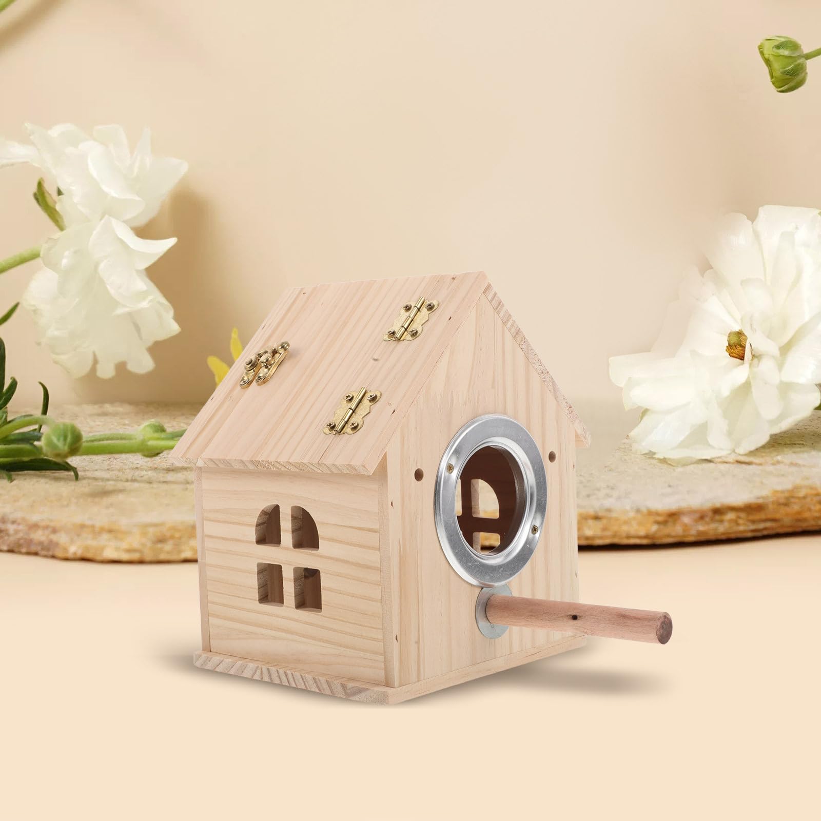 Toyvian Nichoir pour perruches : Nid d'oiseau en Bois Naturel avec perchoir, Maison pour Cage, Petite calopsitte, inséparable, Pinson, Perroquet, canari