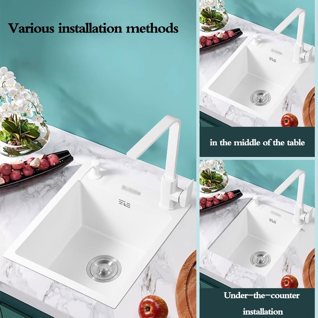 Fregadero De Sifón De Acero Inoxidable Blanco. Fregadero De Un Seno del Lado del Balcón De La Barra Mini Lavabo Pequeño para Lavavajillas De Cocina. (Color : Blanco, S : 45 * 40cm)