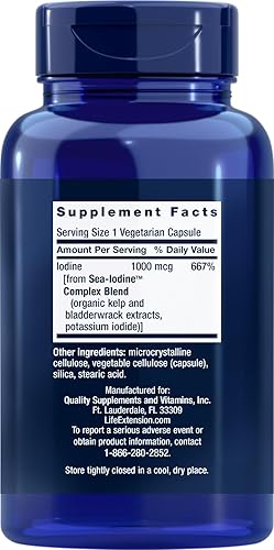 Miniatura 2 de Life Extension Cápsulas de yodo de mar, 1000 mcg, 150 cápsulas vegetales, suplemento de yodo natural de algas y vejiga