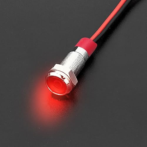 Miniatura 2 de JAIZAIWJ 6 luces indicadoras de señal de metal LED de 12 V, 0.315in (516 pulgadas), luz indicadora roja impermeable con cable de 5.906in, luces LED