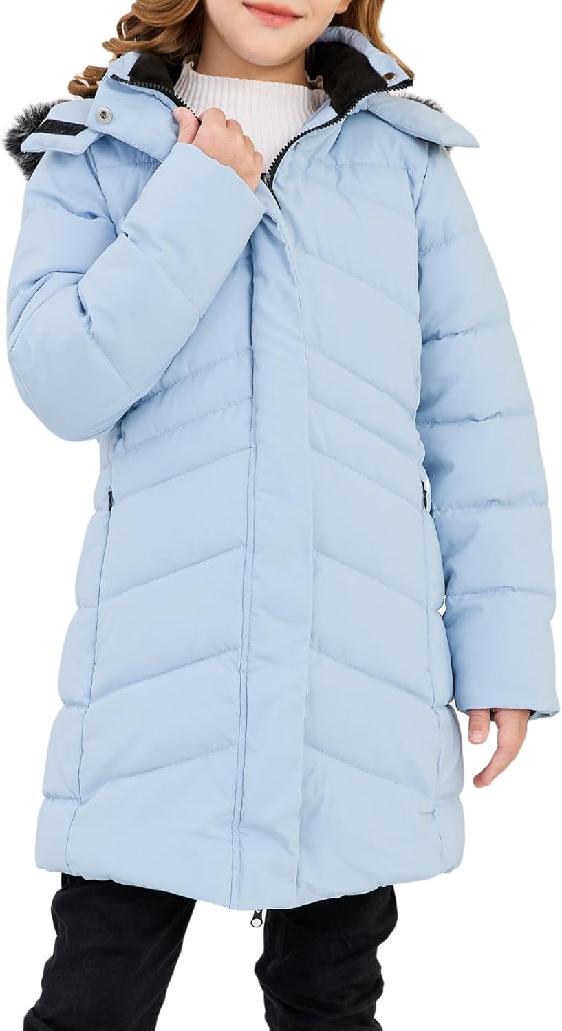 Yimoon Girl's Winter Coat Water-Resistant Warm Long Quilted Puffer Jacket Fleece Lined Hooded Parka Snow Coats