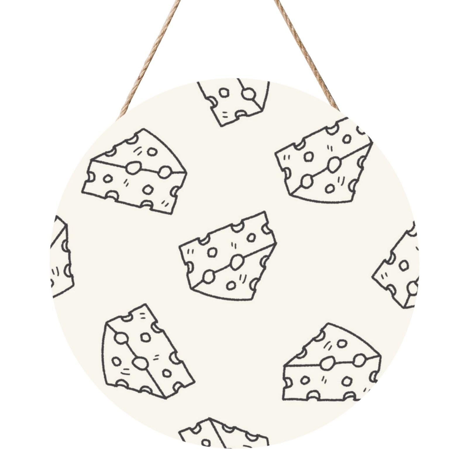 InOmak Cheese Doodle Pattern, Round Wood Panel Painting 12 in, Wall Hanging Painting For Home