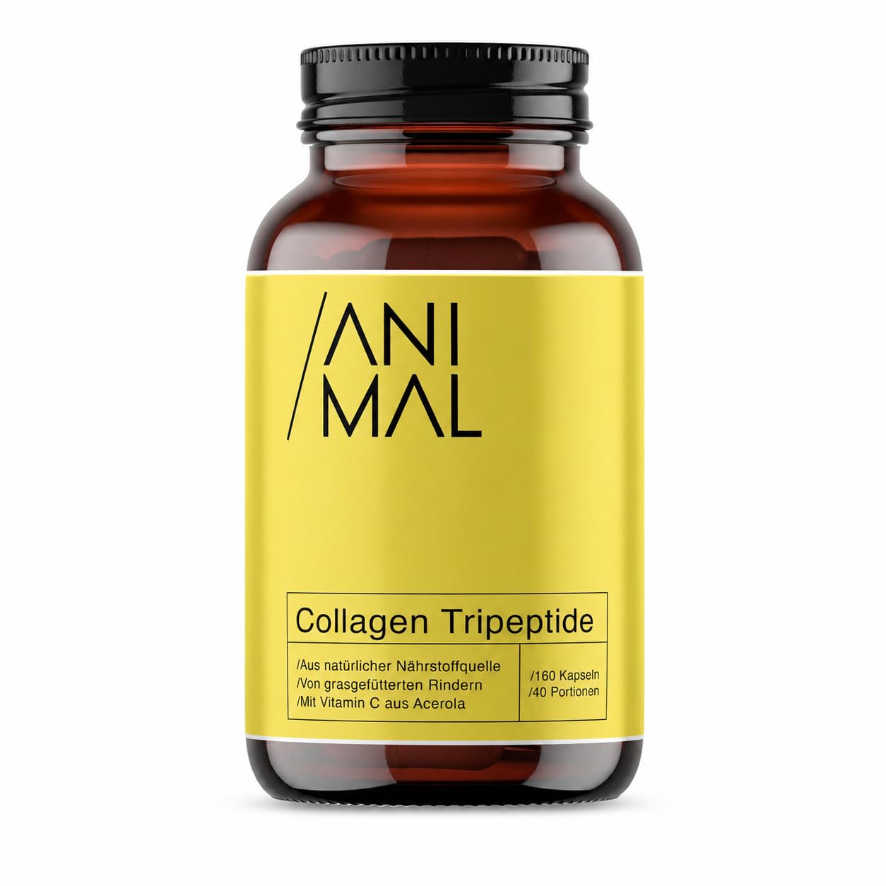 Kollagen Kapseln hochdosiert [160 Stk.] – Collagen Tripeptide nur 500 Dalton – Mit Vitamin C aus Acerola für eine normale Kollagenbildung – 2.000 mg Kollagen pro Tagesdosis – 40 Portionen