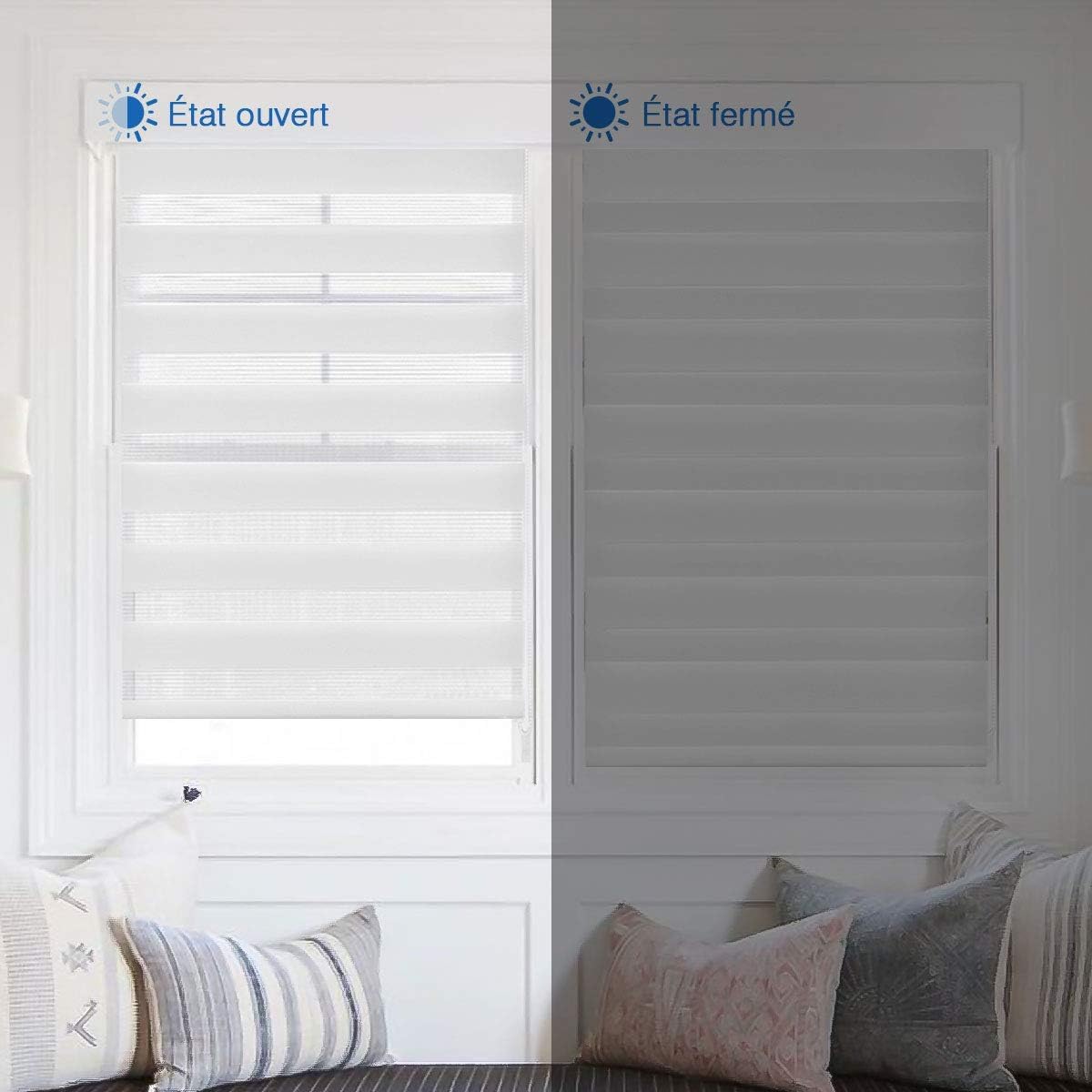Magiea Store Enrouleur sans Perçage Jour Nuit, Double Tissu, Facile à Installer pour Fenêtre ou Porte, Protection Solaire Vie Privée, Blanc, 45l x 150L cm(Largeur du Tissu 45 cm) - 3