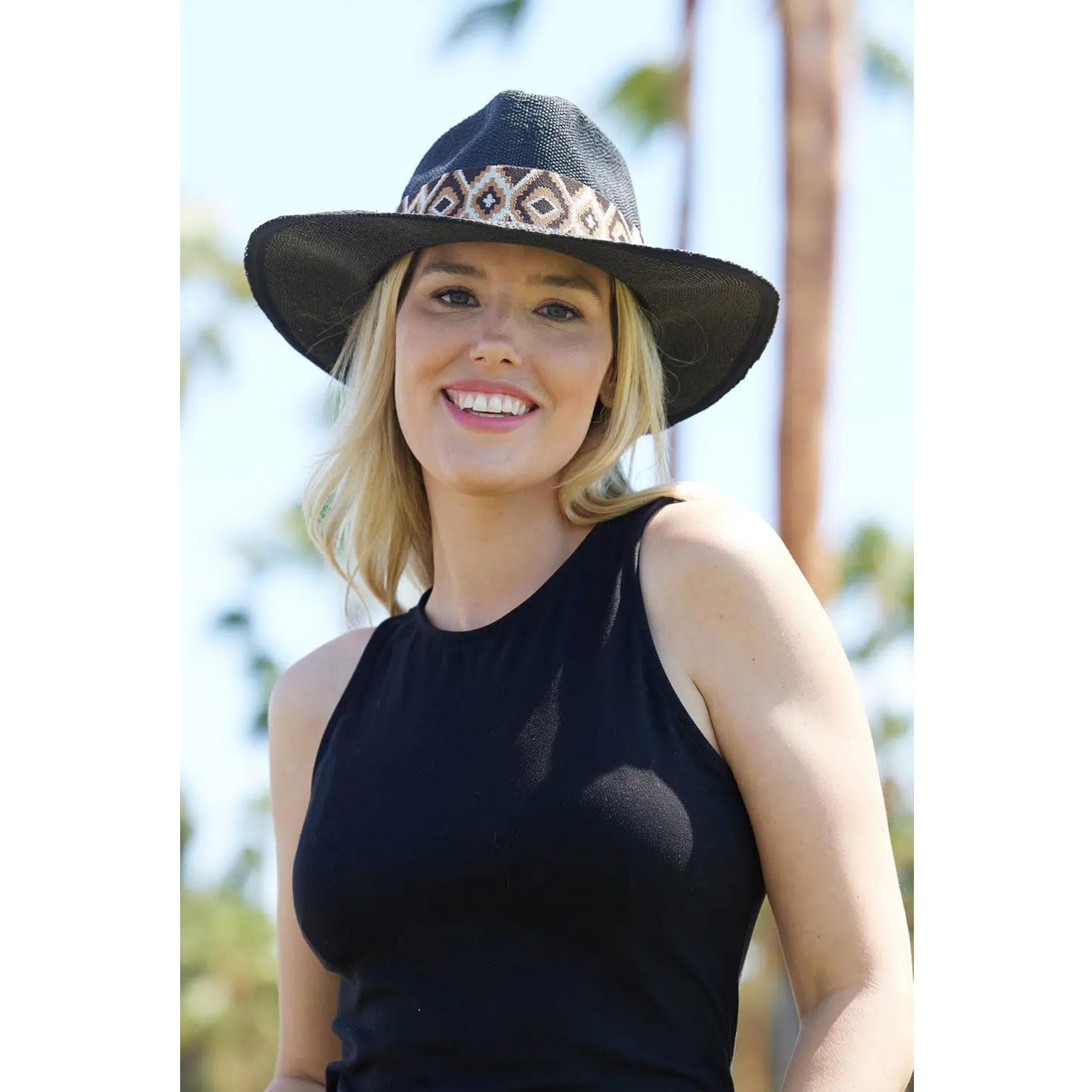 Peter Grimm Cyra Resort Packable Summer Beach Toyo Straw Sun Hat, with 3