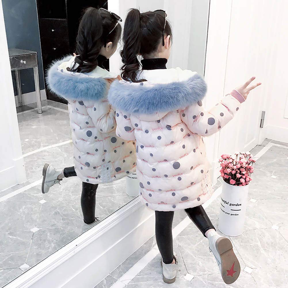 Piumino da Bambina con Stampa a pois Bambina con Ricamo Lungo Piumino con Cappuccio
