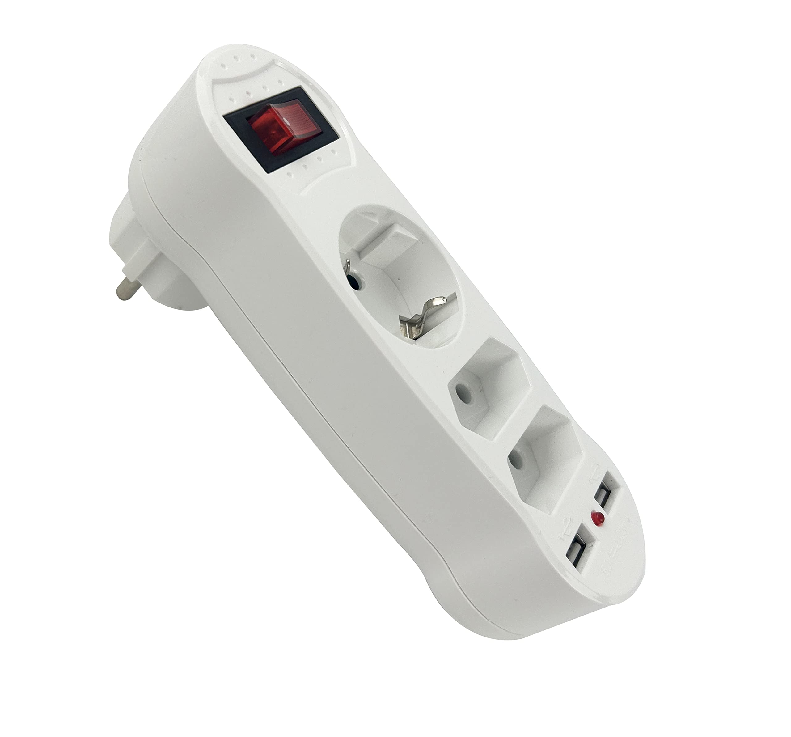 Enchufe Con USB Y Interruptor - Regleta 5 En 1 Con 2 USB, 2 Enchufes Europeos Y 1 AC, Blanco, Para Oficina O Salón