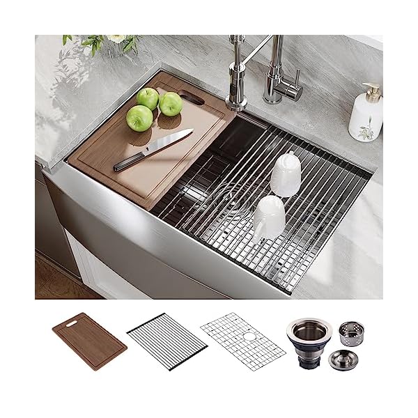 HOROW 30 Inch Farmhouse Kitchen Sink, Apron Front Single Bowl Sink with Accessories, 18 Gauge Workstation Sink with Integrated Ledge, Udermount Farm Sink for Kitchen, 30" x 22" x 10", Stainless Steel